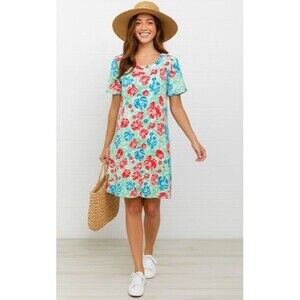 Talbots Floral Dress 100% Cotton Summer Beach NWOT Retail $89 Womens Size L
